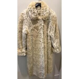 Dennis Basso Luxury Full Length Snow Leopard Faux Fur Coat sz LG